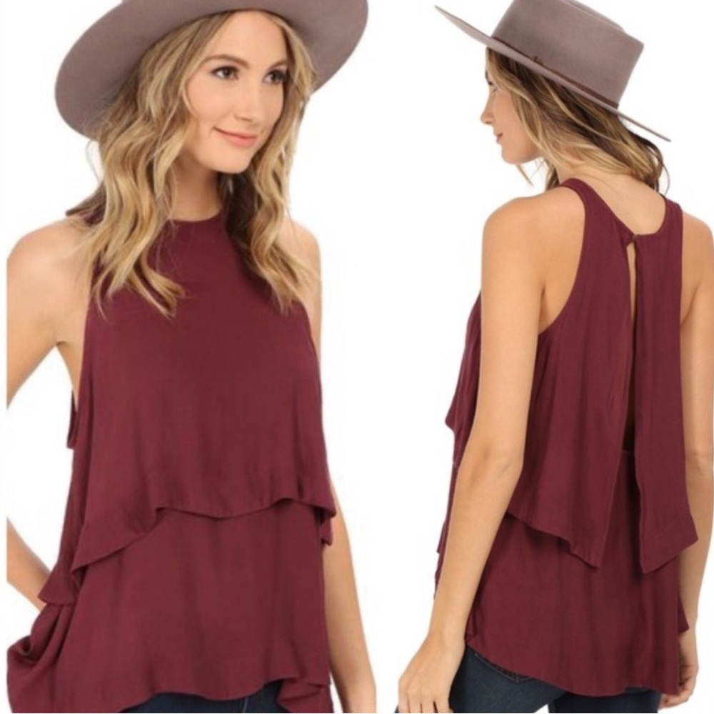 Free People Flowy Layers In Love Formal Burgundy Tank Top Size XS